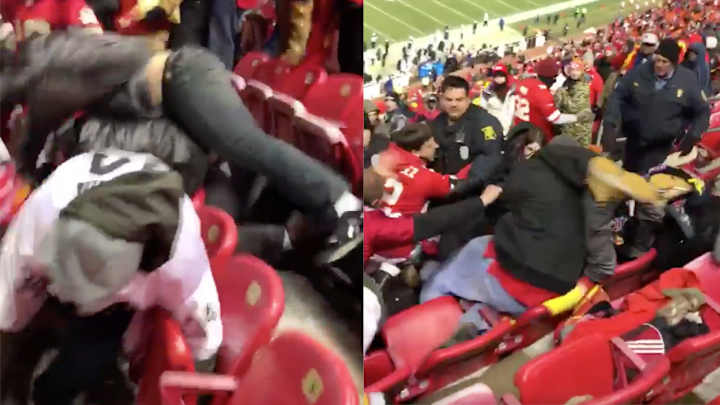 A huge fight broke out in the stands during last night’s Chiefs-Raiders game