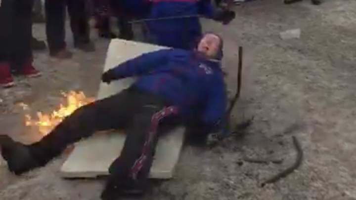 Watch: Bills tailgate features fan on fire, many broken tables Watch: Bills tailgate features fan on fire, many broken tables