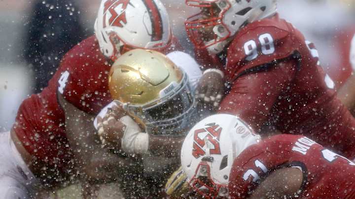 ND-NC State game delayed at halftime because of lightning ND-NC State game delayed at halftime because of lightning