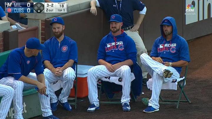 A foul ball hit Cubs pitcher Travis Wood right in the groin and he didn’t even flinch