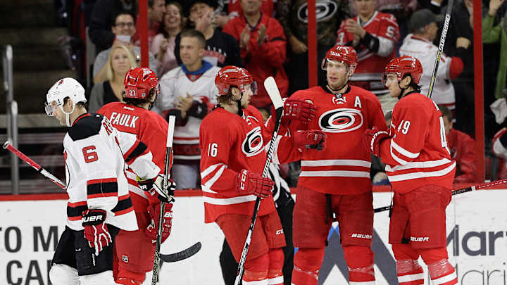 Rask nets 1st multigoal game, Hurricanes beat Devils 3-2
