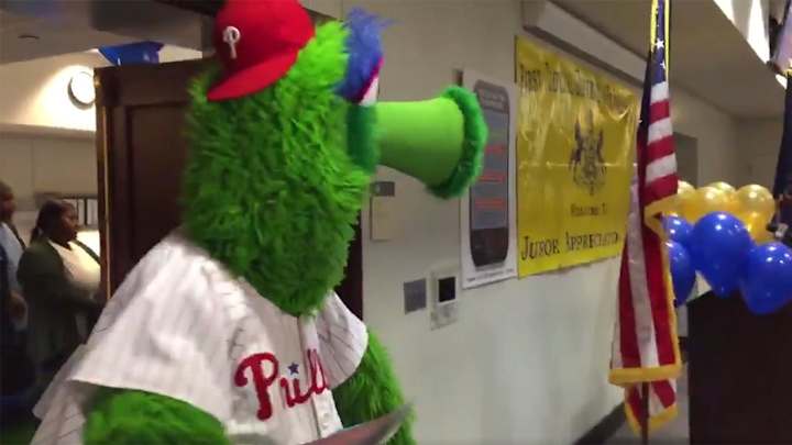 The Phillie Phanatic had jury duty on Monday