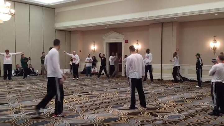 Watch: Miami prepares for Sweet 16 with a game of ‘ballroom baseball’ Watch: Miami prepares for Sweet 16 with a game of ‘ballroom baseball’