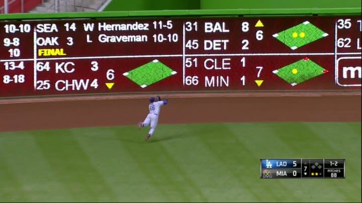 Yasiel Puig makes insane diving catch to preserve perfect game