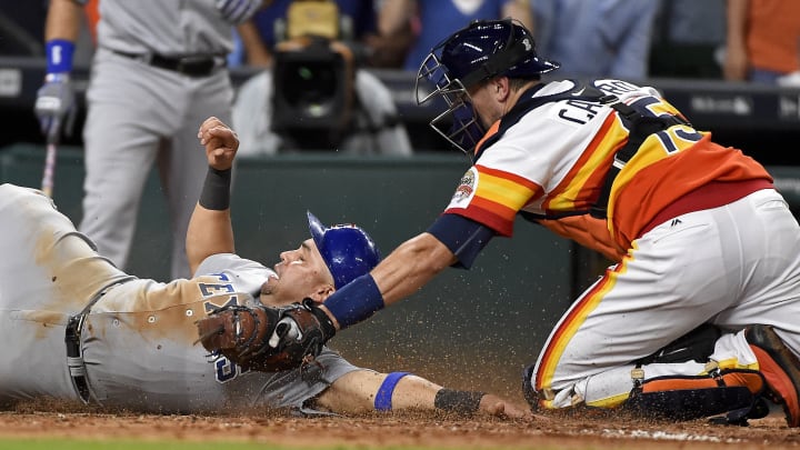 Lucroy hits 2 HRs, Beltran has 3 hits; Rangers beat Astros
