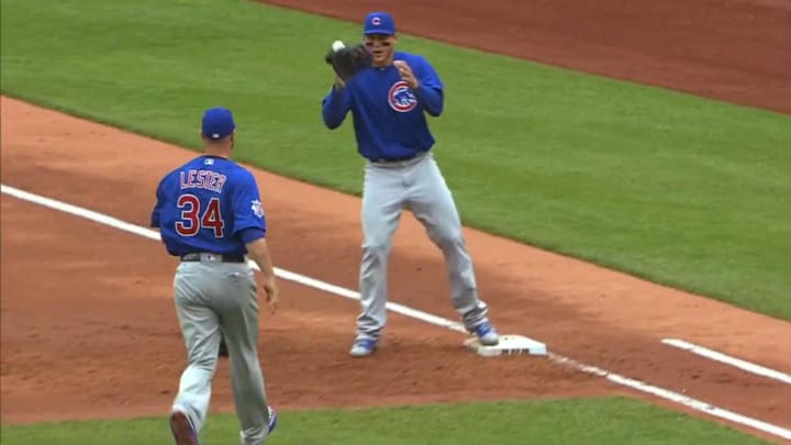 Watch: Jon Lester throws entire glove to first to record out Watch: Jon Lester throws entire glove to first to record out