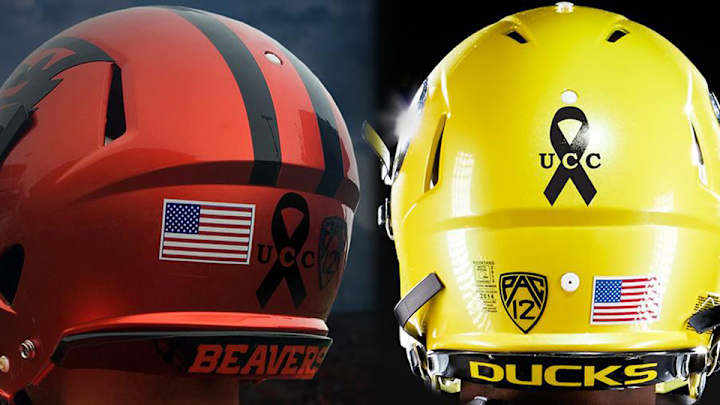 Oregon, Oregon State to honor shooting victims with helmet decals Oregon, Oregon State to honor shooting victims with helmet decals