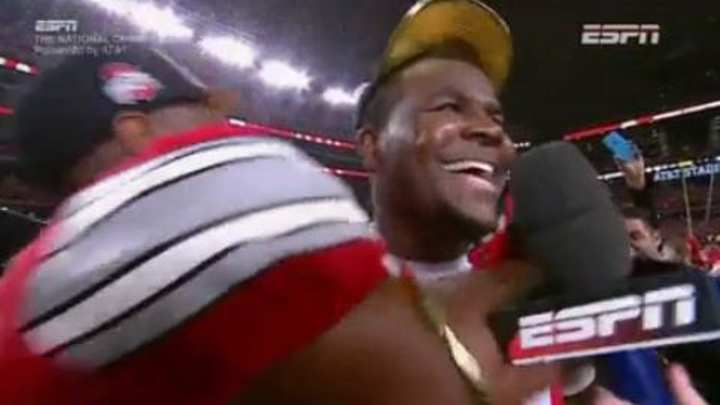 Tyvis Powell kissed Cardale Jones during his postgame interview
