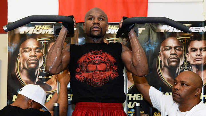 In the gym with Floyd: Mayweather looks serious as he preps for Pacquiao