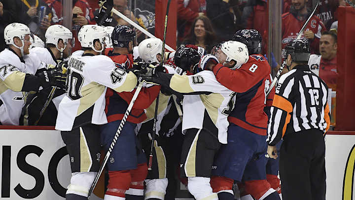 Capitals, Penguins brawl near bench during entertaining first period