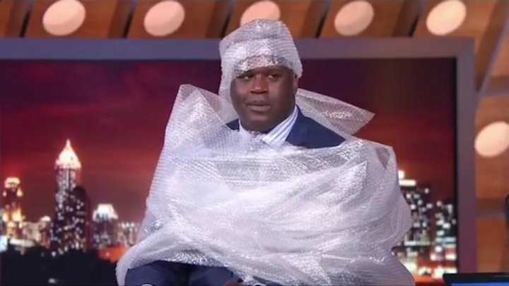 Shaq was covered in bubble wrap after his big fall
