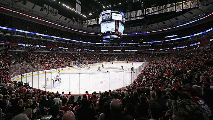 Blackhawks-Oilers game interrupted as mat falls from United Center ceiling Blackhawks-Oilers game interrupted as mat falls from United Center ceiling
