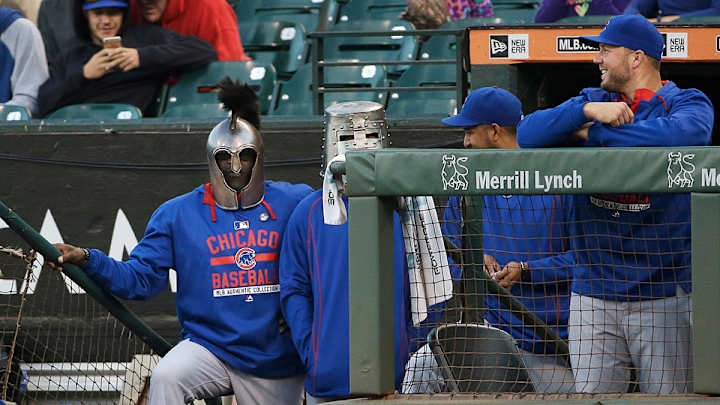 Cubs coaches prepare for battle with medieval armor in dugout