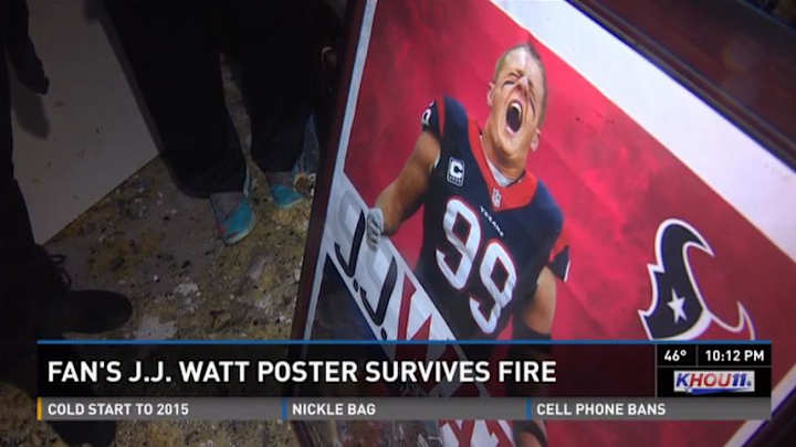 Fire destroys family's home but spares J.J. Watt poster