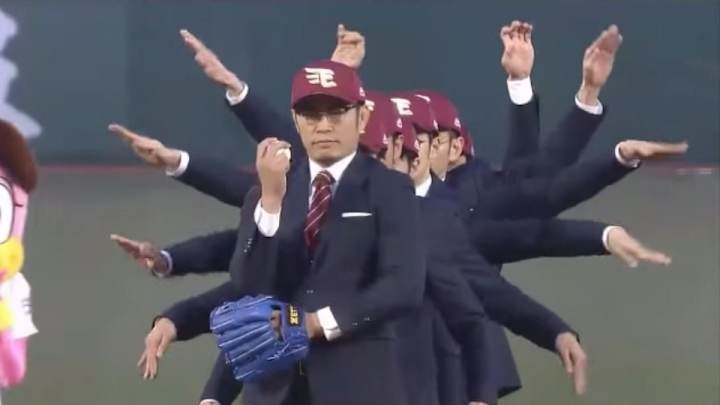 Check out this Japanese boy band's choreographed first pitch Check out this Japanese boy band's choreographed first pitch