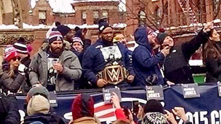 New England Patriots receive championship belt from WWE New England Patriots receive championship belt from WWE