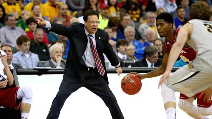 Tom Crean, photogenic as always, tries to talk on phone at Final Four