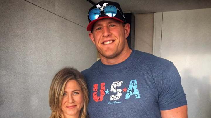J.J. Watt meets Jennifer Aniston, looks like the happiest man on Earth