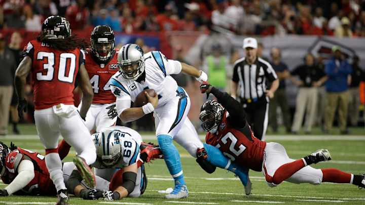 Watch: Cam Newton escapes several tacklers, runs for first down