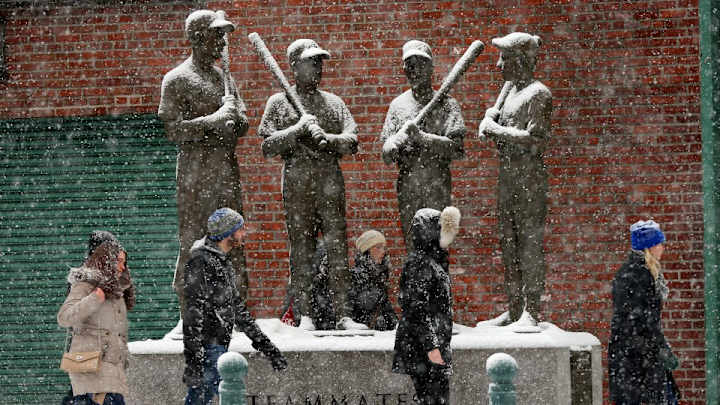 Red Sox players built a spring training snowman