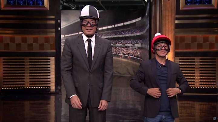 Jimmy Fallon challenges American Pharoah jockey to minibike race