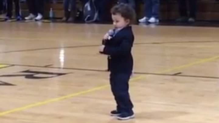 Bengals player's 2-year-old son sings national anthem at basketball game Bengals player's 2-year-old son sings national anthem at basketball game