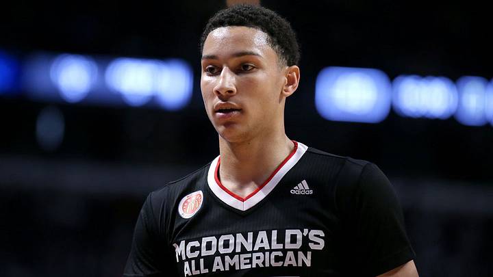 LSU's Ben Simmons drains one-handed half-court backwards shot LSU's Ben Simmons drains one-handed half-court backwards shot