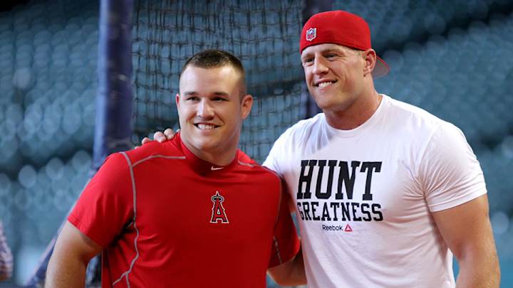 Watch: J.J. Watt meets Mike Trout, hits HRs at Astros batting practice