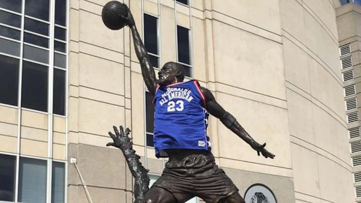 Michael Jordan statue wearing McDonald's All-American jersey Michael Jordan statue wearing McDonald's All-American jersey