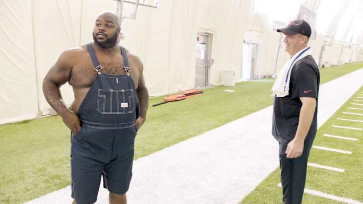 Vince Wilfork rocks overalls on HBO's Hard Knocks Vince Wilfork rocks overalls on HBO's Hard Knocks
