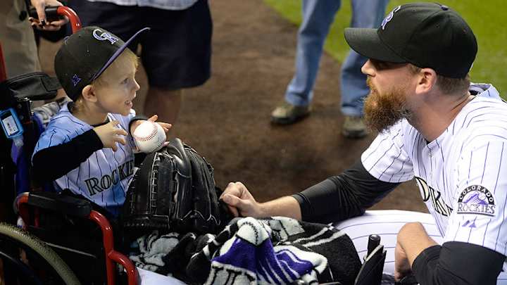 Watch: John Axford's two-year-old son throws first pitch
