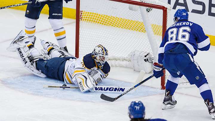 Sabres goalie Chad Johnson makes diving save to rob Lightning Sabres goalie Chad Johnson makes diving save to rob Lightning