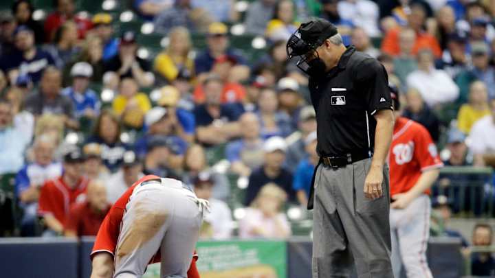 Harper out of Nationals' lineup day after getting hit on leg Harper out of Nationals' lineup day after getting hit on leg