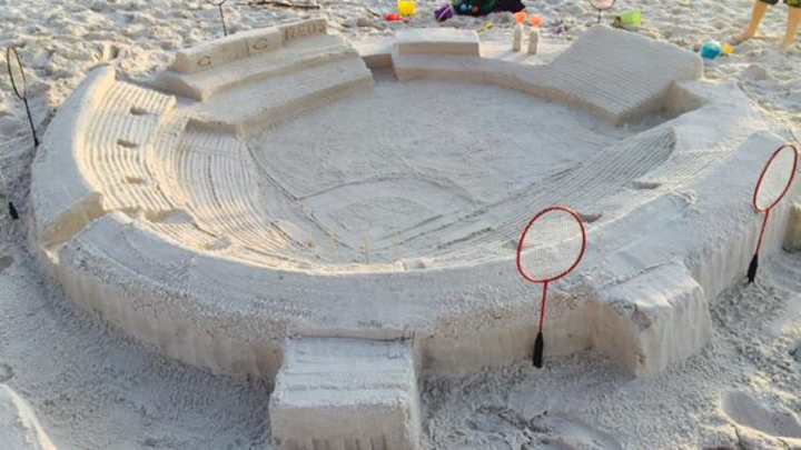 Reds fan creates sand replica of Great American Ballpark