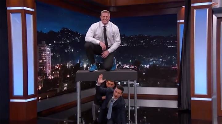 Watch J.J. Watt's impressive jump over Jimmy Kimmel