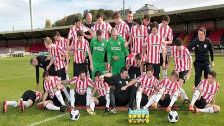 Perfectly timed soccer team photo captures bench collapse