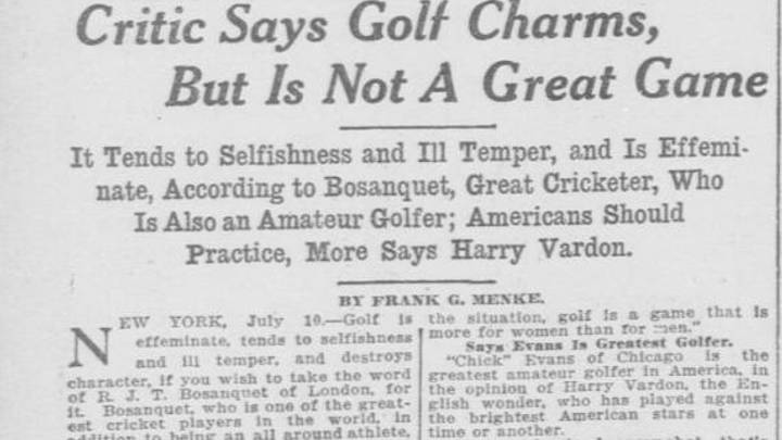 This Day in Sports 100 Years Ago: July 10, 1914 -- 'Critic Says Golf Charms But Is Not A Great Game'