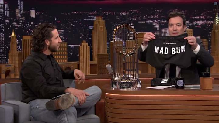 Jimmy Fallon models Madison Bumgarner's 'MadBum' underwear Jimmy Fallon models Madison Bumgarner's 'MadBum' underwear