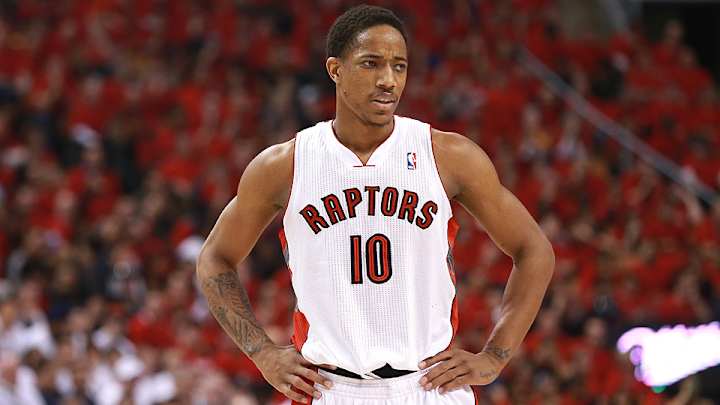 Video: Raptors' DeMar DeRozan hits spinning circus shot in blowout win
