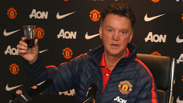 Manchester United manager Louis van Gaal toasts the media