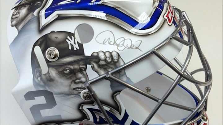 AHL goalie's new helmet features Derek Jeter, Frank Sinatra AHL goalie's new helmet features Derek Jeter, Frank Sinatra
