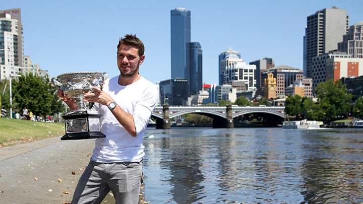 Photos: Stanislas Wawrinka shows off his new Australian Open trophy Photos: Stanislas Wawrinka shows off his new Australian Open trophy
