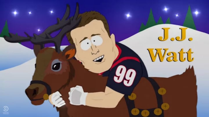 South Park holiday special features J.J. Watt hugging a reindeer South Park holiday special features J.J. Watt hugging a reindeer