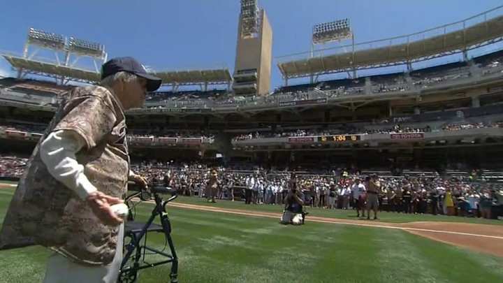 A 105-year-old woman threw out the first pitch at a Padres game