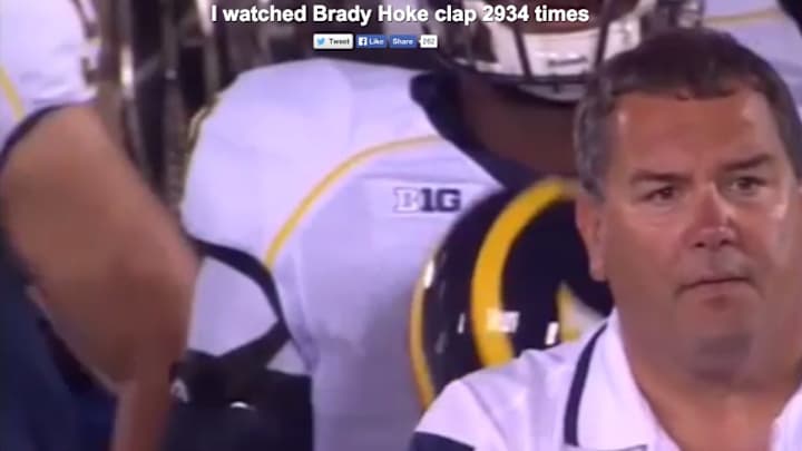 Michigan's Brady Hoke claps forever on new website