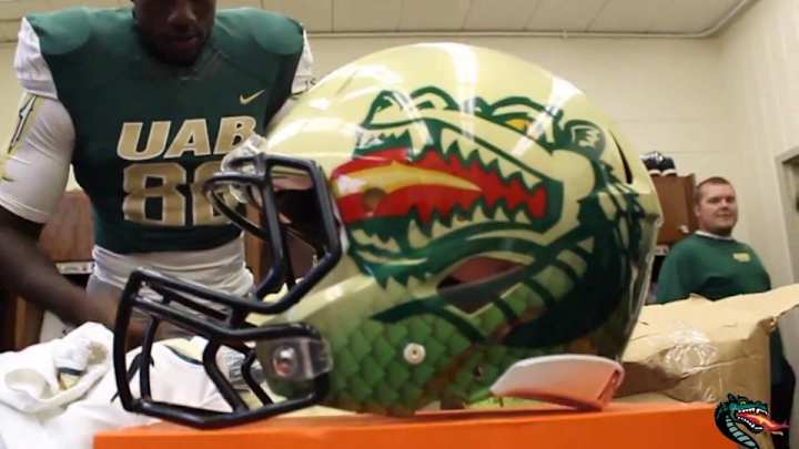 UAB Blazers show off new dragon helmets UAB Blazers show off new dragon helmets