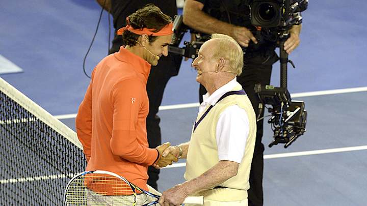 Roger Federer rallies with legend Rod Laver at fundraising event