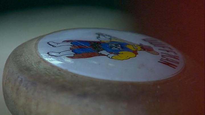 Giants' Matt Duffy has The Simpsons' Duffman on his bat