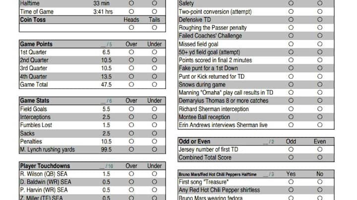 Print Out this Handy Prop Bet Sheet for Your Super Bowl Party Print Out this Handy Prop Bet Sheet for Your Super Bowl Party