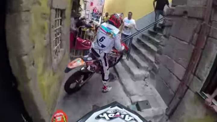 Motorcycle racing in the streets, stairs and alleys of Portugal